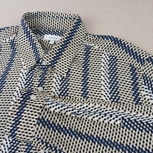 Reiss XL Mens Shirt Button Up Long Sleeve Geometric Viscose 22x29 **Fits Medium